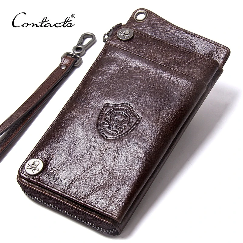 CONTACT'S cartera de cuero genuino para marca lujo masculina de cartera de mano, monedero largo con cremallera, para teléfono de 6,5 pulgadas|phone pocket|male purselong - AliExpress