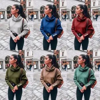 

Women Autumn Winter Basic Tops Long Sleeve Turtleneck Knitted Sweater Top Plus Size Loose Pullovers and Sweaters