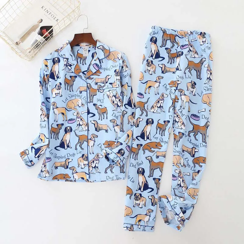 

Cute Cartoon Dog Printed Sleepwear Autumn And Winter New Ladies Pajamas Set Comfort Fall Cotton 2Pcs Homewear Set Casual Wear