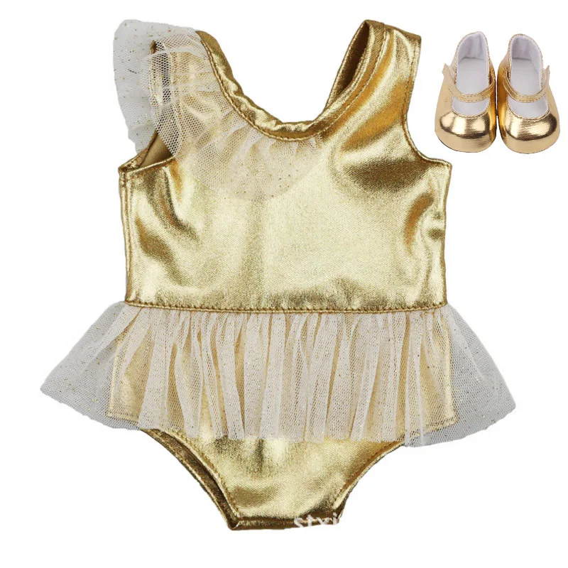 18-дюймовые Девочки Кукла в купальнике бикини купальный костюм+ шапочка с обувью Американский юбка для новорожденных детские игрушки подходит 43 см для ухода за ребенком для мам, детские куклы, c137 - Цвет: Gold