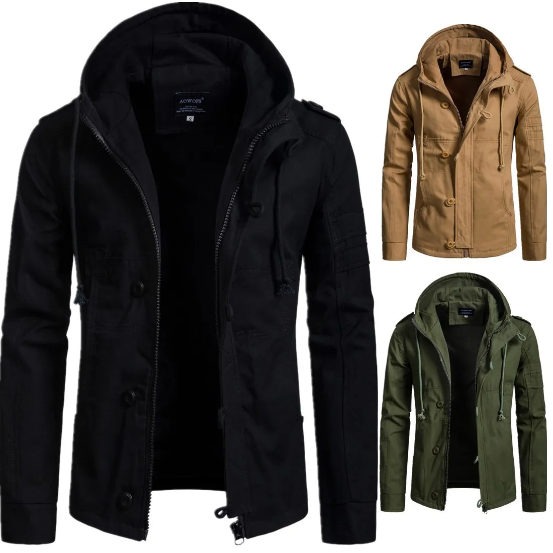 

2018 Autumn And Winter New Style Ouma Men Hooded Solid Color Jacket-Style Mid-length Cardigan Jacket