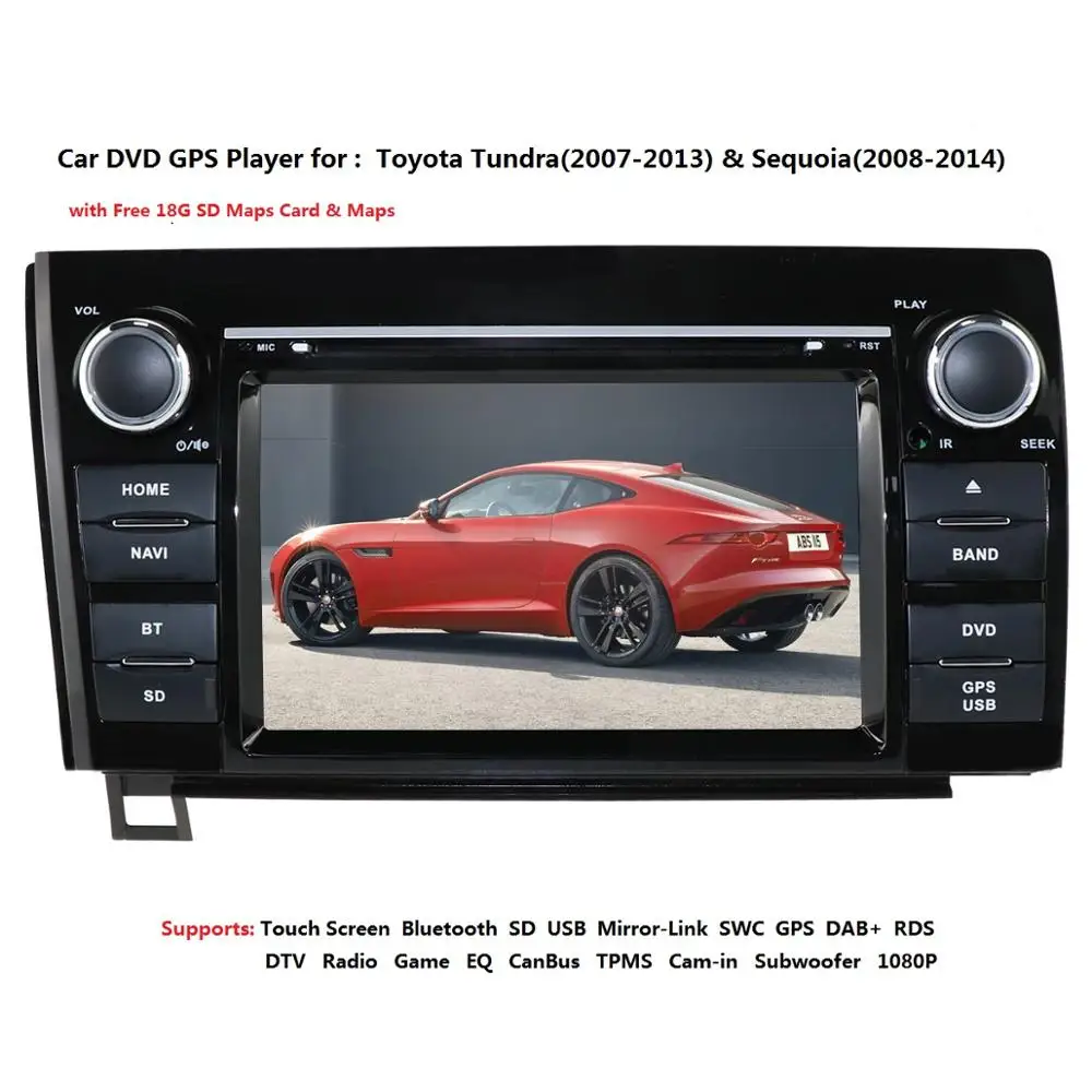 Cheap 2 Din 7 Inch 800*480 HD Touch Screen Car Radio For Toyota Tundra Sequoia RDS AM/FM SWC IPOD CANBUS SD USB BT MAP Mirror-Link EQ 2