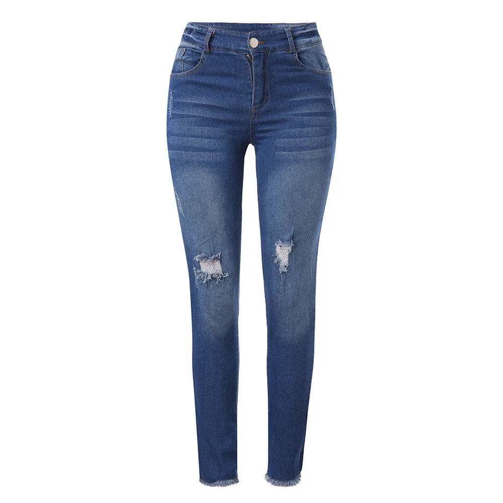 Женские модные брюки-карандаш большого размера ретро шорты с завышенной талией и карманами повседневные брюки с царапинами новые обтягивающие сексуальные Стрейчевые джинсы# B - Цвет: Синий