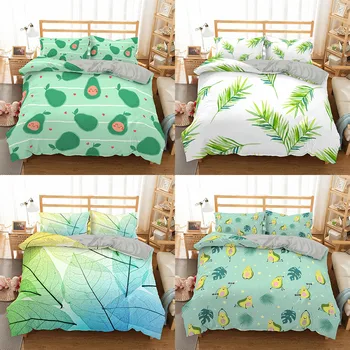 

Homesky Green Avocado Bedding set Plant Leaf Microfiber Duvet Cover set Queen King Bed Linen For Adult Kids Bed Linen set