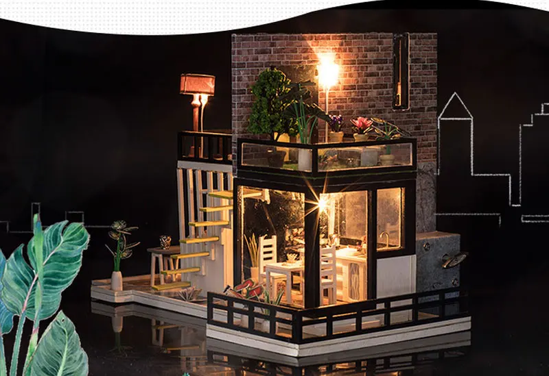 Лидер продаж DIY деревянный Miniatura кукольный домик Миниатюрный Кукольный домик с мебель комплект дома светодиодный свет Рождественские подарки на день рождения