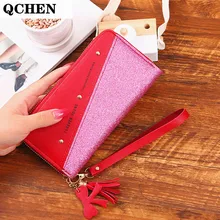 

Wallets Women Long Zipper Luxury Brand Leather Coin Purses Tassel Design Clutch lattice Female Money Bag Credit Card Holder 630