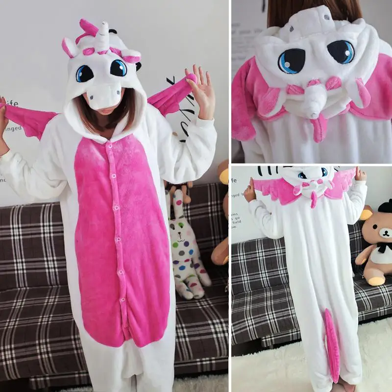 Rose Unicorn FL Пижамы для взрослых, Женские Фланелевые пижамы, кигуруми, единорог, Ститч, тигр, Тоторо, Мультяшные животные, пижамные комплекты, пижамы с капюшоном - Цвет: Rose Unicorn FL