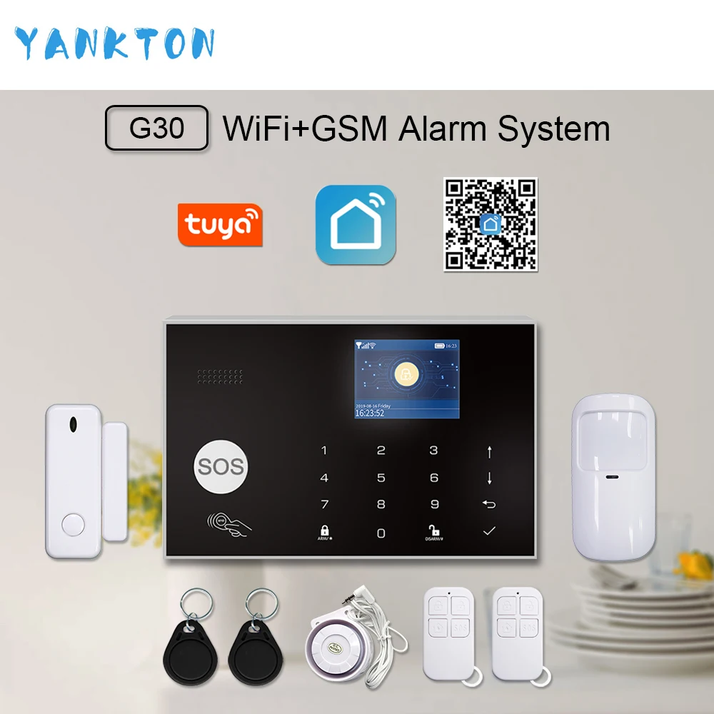 Tuya Smart WiFi 2G GSM Home Security Alarm Sysrtem 433MHz Wireless Burglar Alarm Kit Android iOS System APP Remote Control