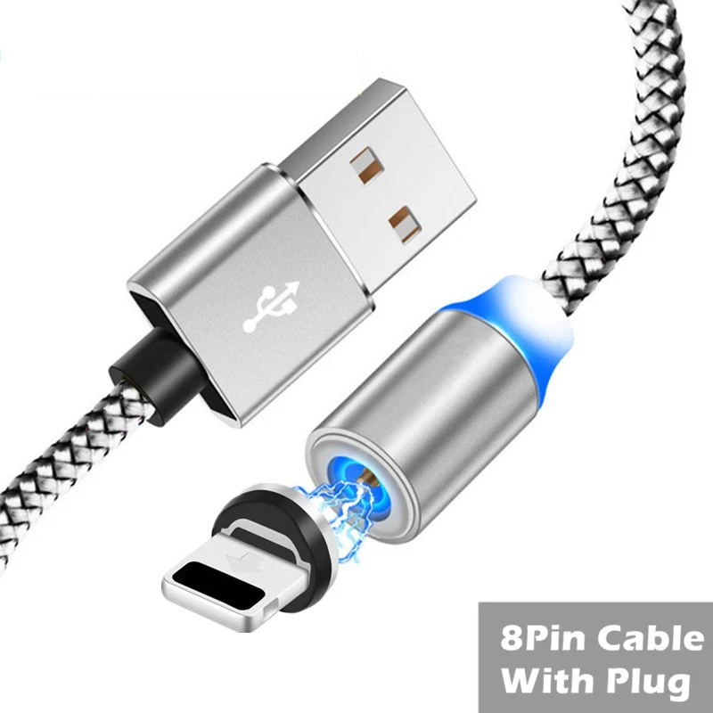 Светодиодный магнитный кабель type C Магнит Micro USB кабель для зарядки для iPhone 11 Pro Xs Xr X sony Xperia L1 XA1 Ultra XZs XZ Premium X - Цвет: Silver 8Pin