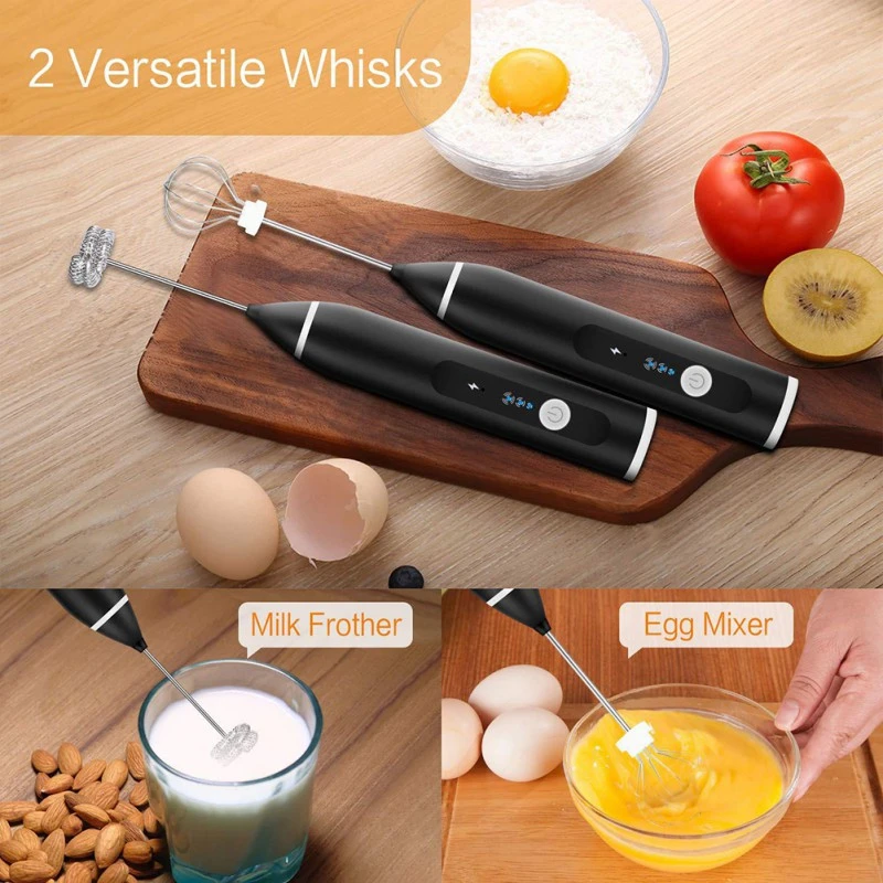 Handheld Electric Coffee Milk Frother Whisk Egg Beater USB Rechargeable 3  Speeds