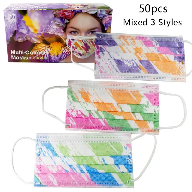 

50Pcs Colorful Graffiti Art Non-Woven Disposable 3-Ply Mouth Mask Breathable Non-woven Dust Filter Face Mask For Adult