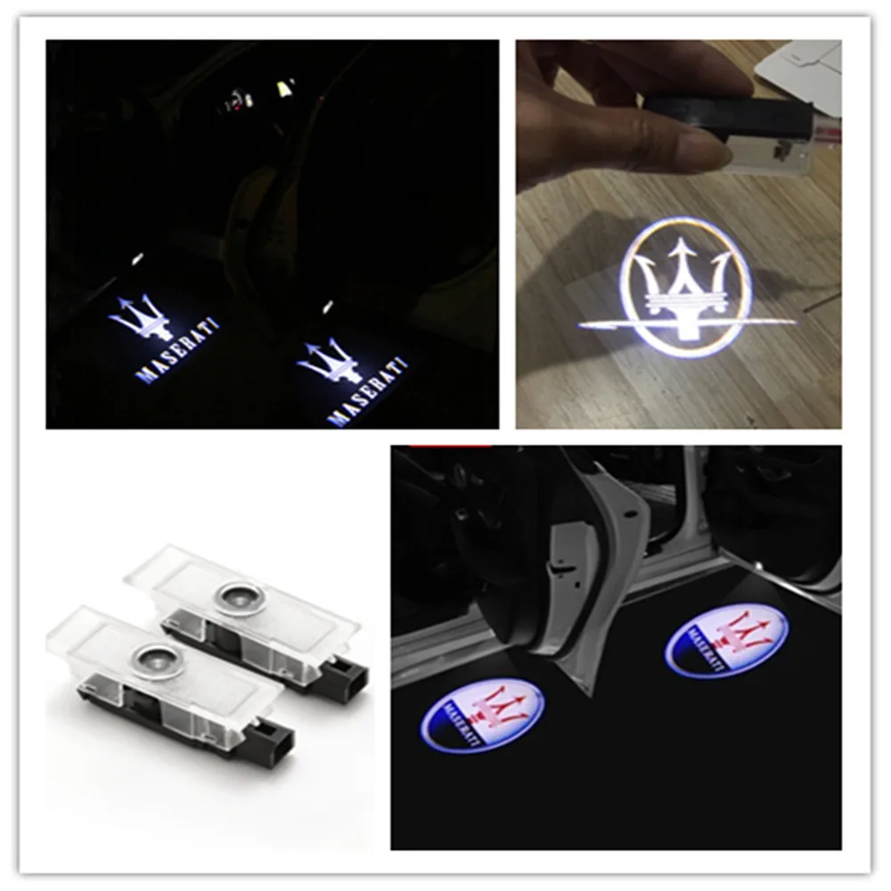 

2 uds luz LED de bienvenida para puerta de coche Proyector láser con logotipo luz de advertencia para Maserati Quattroporte2009-2017 Ghibli20014-2017 Levante