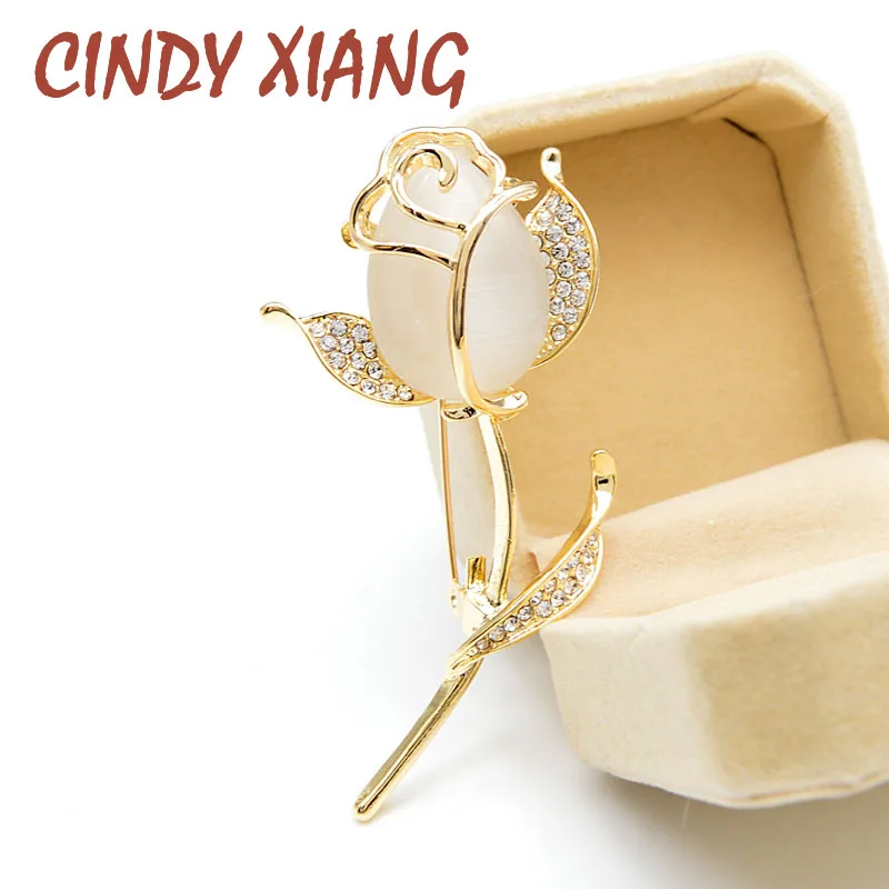 Rose-Flower-Brooches Jewelry Opal Cindy Xiang Tulip Fashion-Pin Elegant Women Rhinestone