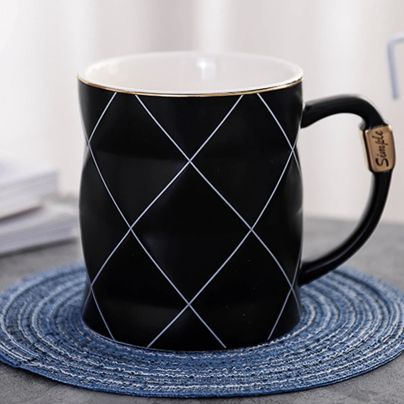 

Nordic Golden Black Grid Geometry Ceramic Coffee Mug Porcelain Juice Drinking Cup Coffee Milk Tea Cup