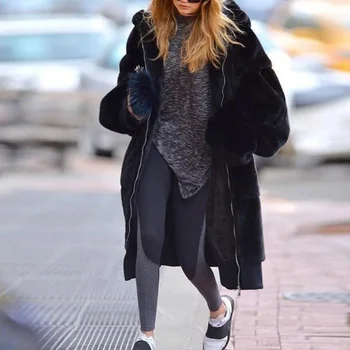

Oversized Winter Warm hooded Large size Long Solid color Faux Fur Coat 2019 New Casual Long sleeve Women Fur Jacket Outwear