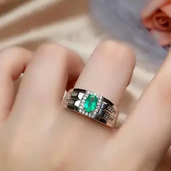 

shilovem 925 sterling silver real Natural Emerald Rings fine Jewelry women gift wedding open wholesale 4*6mm cj0406933agml