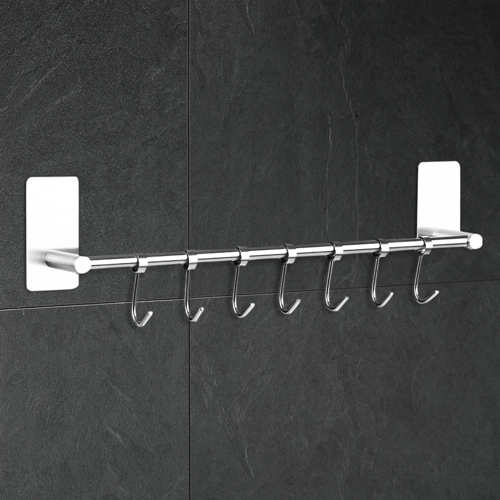 

Wall-mounted Sticky Hook Rack Self-adhesive Hook Hanger Storage Organizer Multi-purpose for Kitchen Bathroom with Moveable Hooks