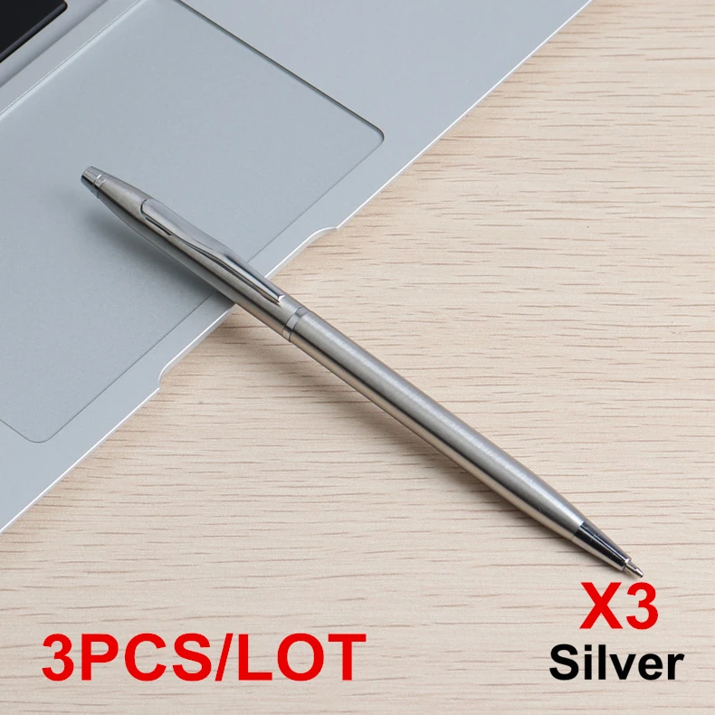 3PCS Silver Genkky ручка из нержавеющей стали стержень вращающаяся металлическая шариковая ручка металическая Канцелярские Шариковые ручки 0,7 мм синие Черные чернила офисные и школьные принадлежности - Цвет: 3PCS Silver