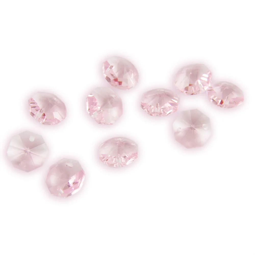 Pink 14mm Octagon Beads With 1 Hole/2 Holes Crystal Lighting Lamp Parts Beads Strand Component For Home Wedding & DIY