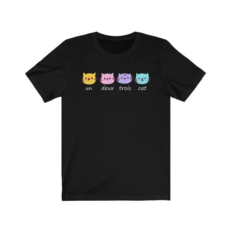 

Un Deux Trois Cat French Kitty T-shirt Mother Plus Size Letters Women T-shirts 90s Cotton O Neck Kawaii Shirt Short Sleeve Top