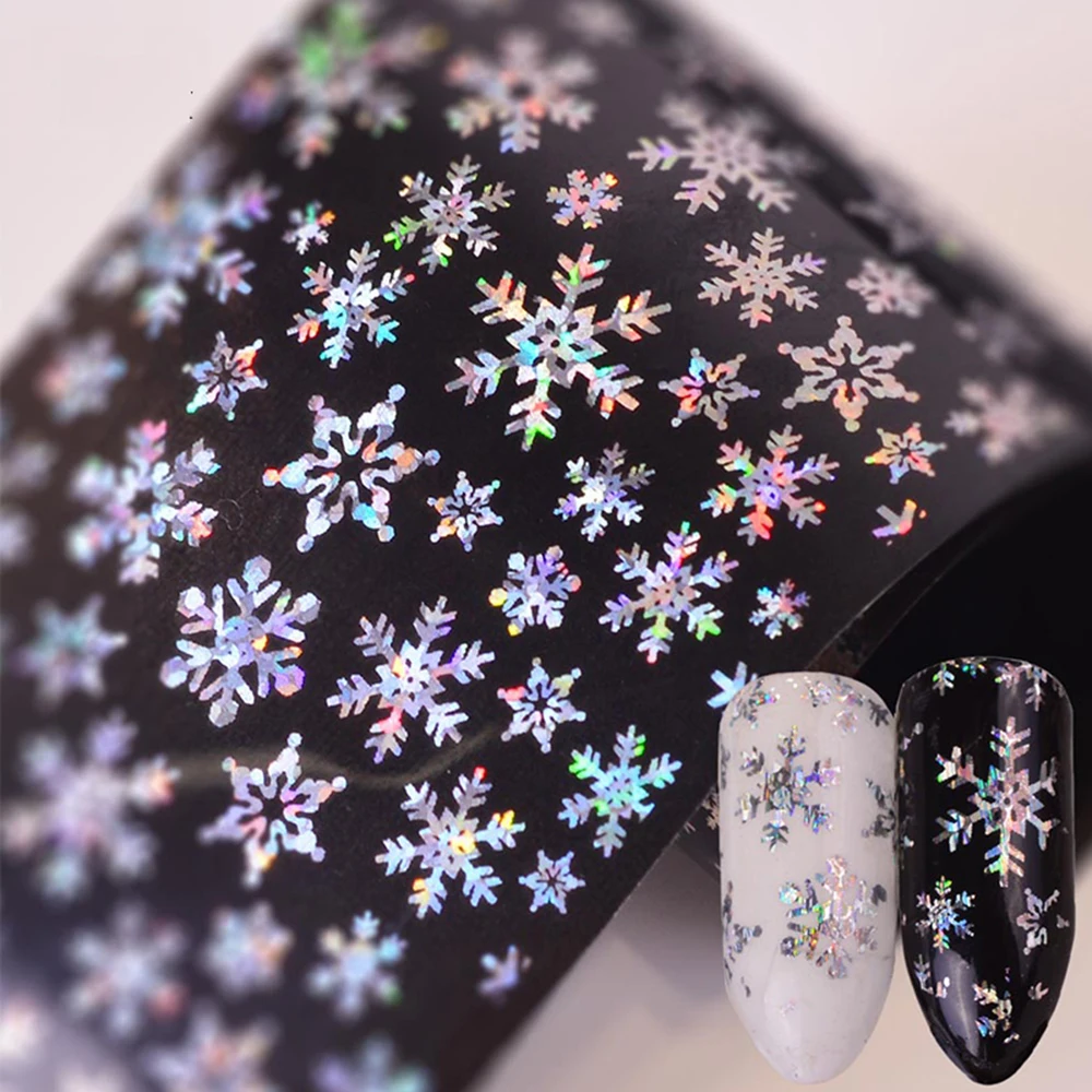 4X100 см рождественское голографическое искусство ногтей переносная фольга DIY Снежинка звезда лазерный блеск 3D Рождественская маникюрная наклейка для ногтей