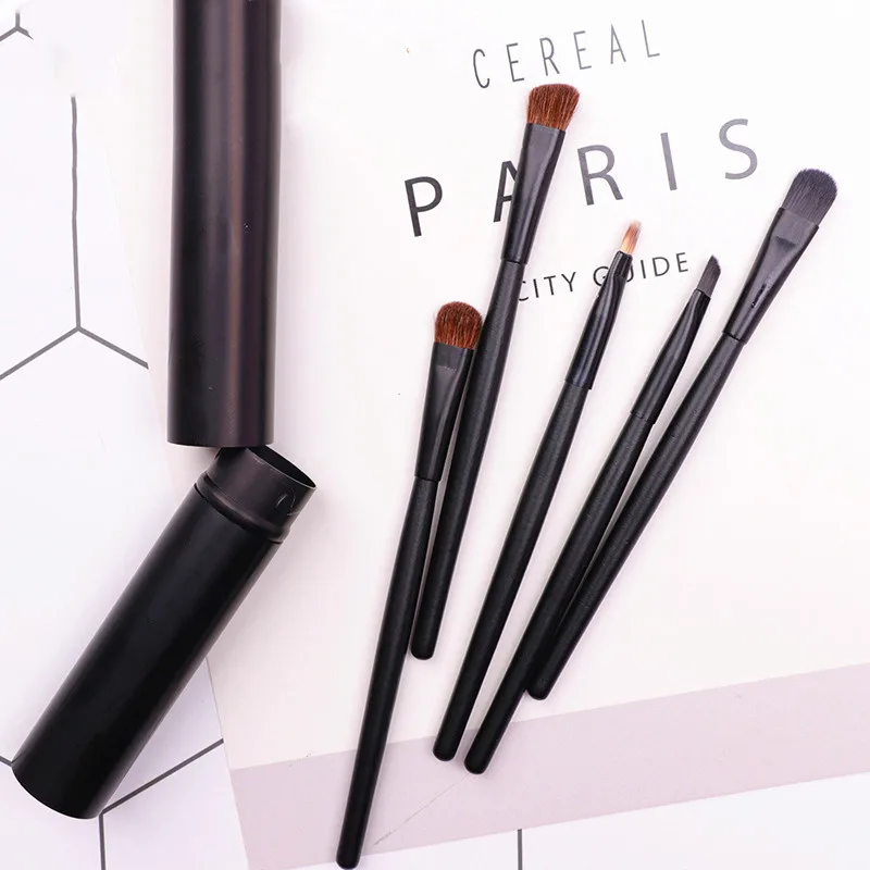 Black 5Pcs Путешествия Портативный мини глаз кисти для макияжа Набор размазывает Тени Карандаш для глаз карандаш для бровей Кисть для губ набор кистей для макияжа Профессиональные - Handle Color: Black