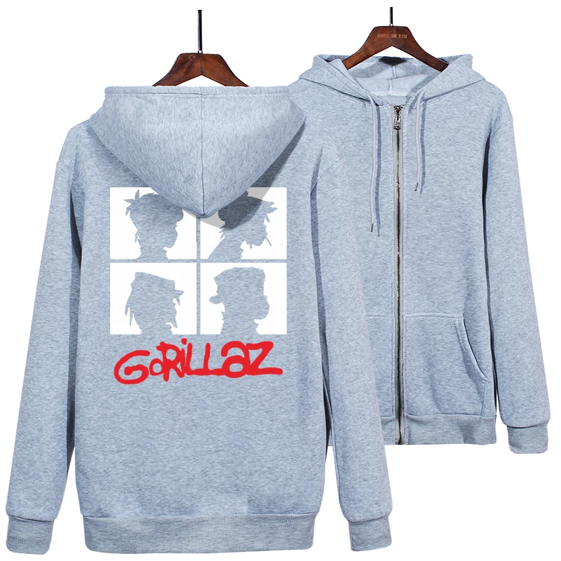 Модная Толстовка Gorillaz, Мужская одежда, толстовка с капюшоном, осенняя куртка, с принтом, с длинным рукавом, на молнии, уличная игра, с капюшоном, мантия, топы