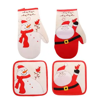 

2Pcs/set Hot Oven Mitts Baking Anti-Hot Gloves Pad Oven Microwave Insulation Mat Christmas Decoration Baking Kitchen Tools XmasS