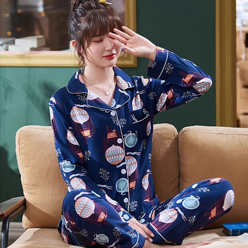 Sanderala Sexy Women Cotton Pajama Sets Lingerie Colorful Soft Print Female Underwear Nightgown Home Wear Kawaii Pajama