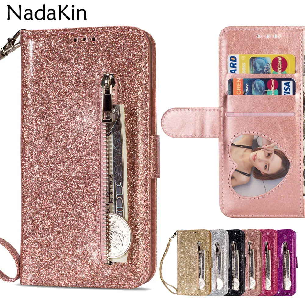 

Bling Glitter Zipper Wallet Book Case for Samsung Galaxy J4 J6 Plus J3 J7 2018 J5 2017 EU Luxury Flip Leather Cover Shell