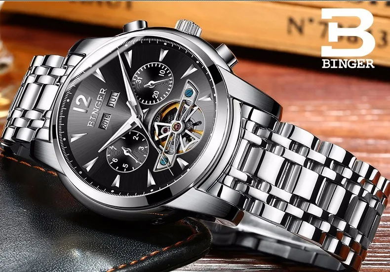 Бингер номер спортивный дизайн ободок золотые часы для мужчин s часы лучший бренд класса люкс Montre Homme Часы для мужчин Автоматический Скелет часы