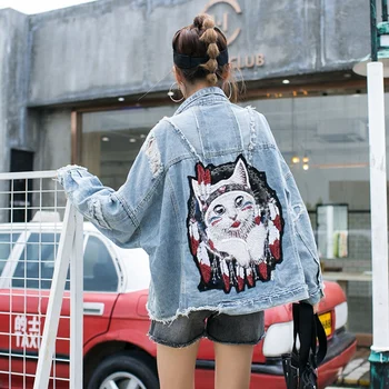 

SexeMara fashion The New Loose Sequin Hole tassel Burr Denim jacket free shipping