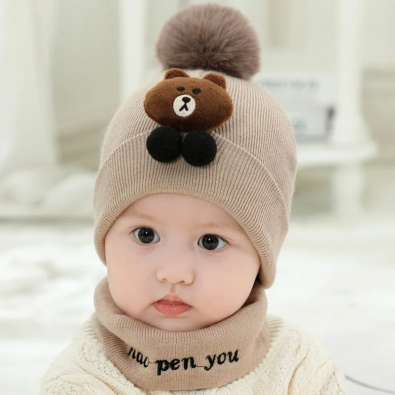 

2Pcs Toddler Hat Baby Girls Boys Winter Warm Knitted Wool Hemming Hat Beanie Cap+Scarf Keep Warm Set for 0-3 Year Kids Hat