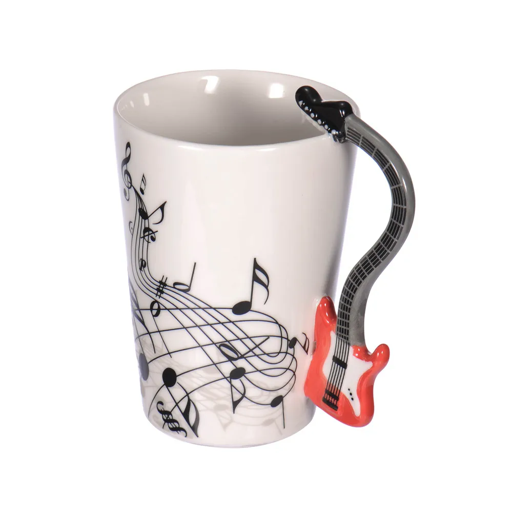 Creative Music Violin Guitar Ceramic Mug Coffee Tea Milk Stave Cups with Handle Coffee Mug Novelty Gifts for Wedding Birthday