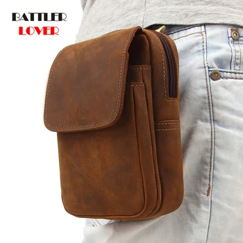 

Men Genuine Cow Leather Waist Pack Vintage Small Waistbag Hook Hip Bag Belt Bags Travel Fanny Packet Crazy Horse Leather