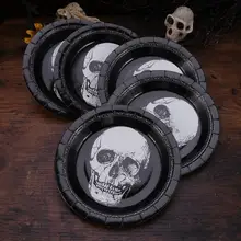 20pcs Halloween Party Disposable Plates Scary Skull Pattern Paper Plate Tableware For Banquet Dinner