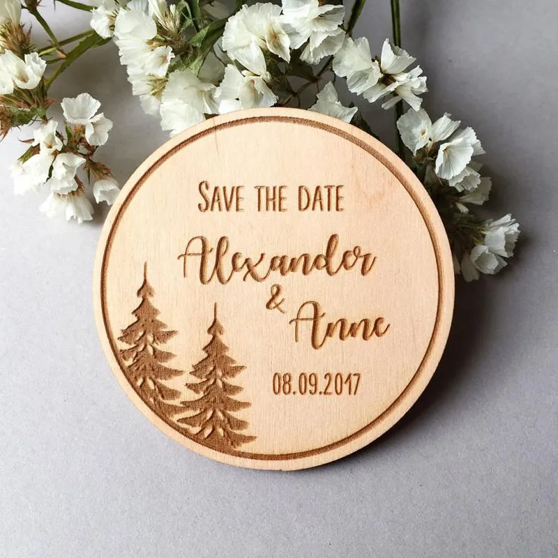 Personalized Save The Date Magnet Rustic Tree Magnets Wood Carved Heart Laser Engraved Card Cheap | Дом и сад