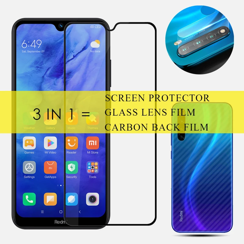 Комплект из закаленного стекла для Xiaomi Redmi Note 8T 7 8, Защитное стекло для экрана камеры Note 8 5 6 PRO, защитная пленка - Цвет: Bundle3