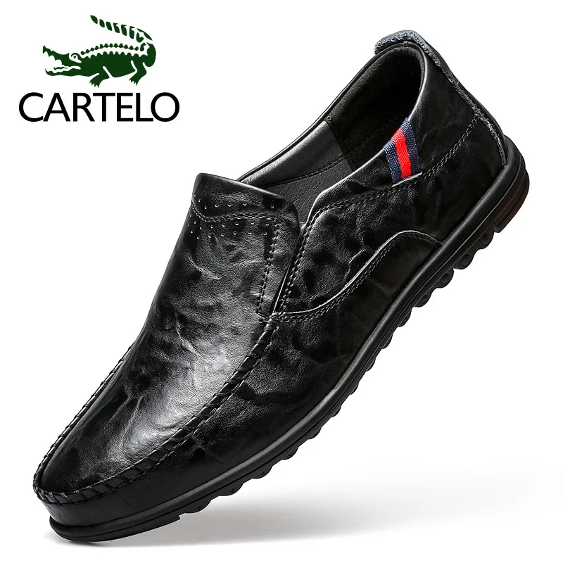 

CARTELO 2020 Spring Men Casual Black And White with Pattern Leather Shoes Genuine Leather Soft Bottom Korean-style Trend Lazy Mo