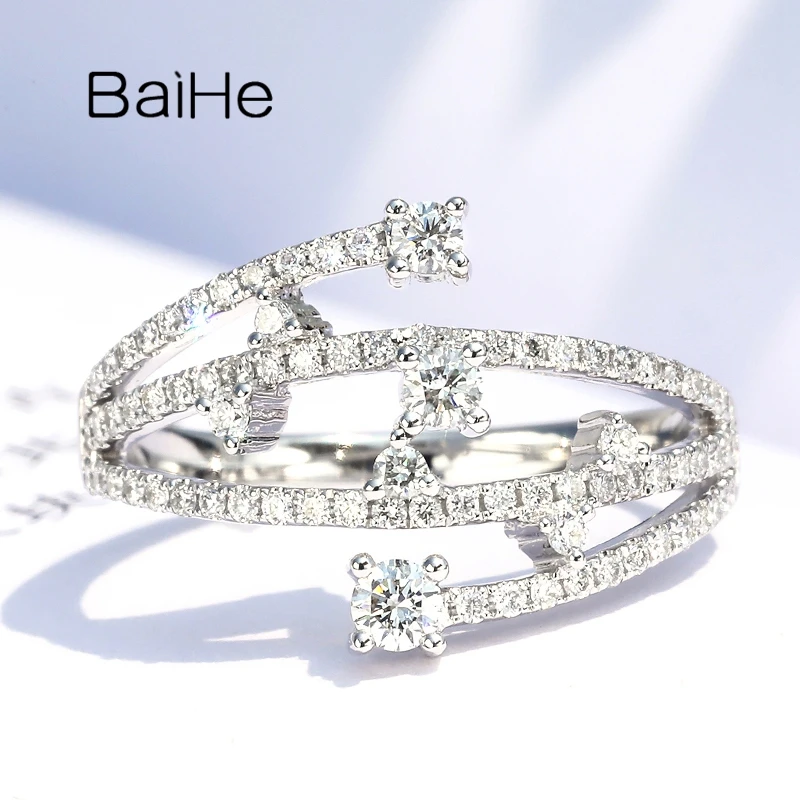 BAIHE Твердый 14K белое золото 0.45ct H/SI круглые натуральные бриллианты свадебные