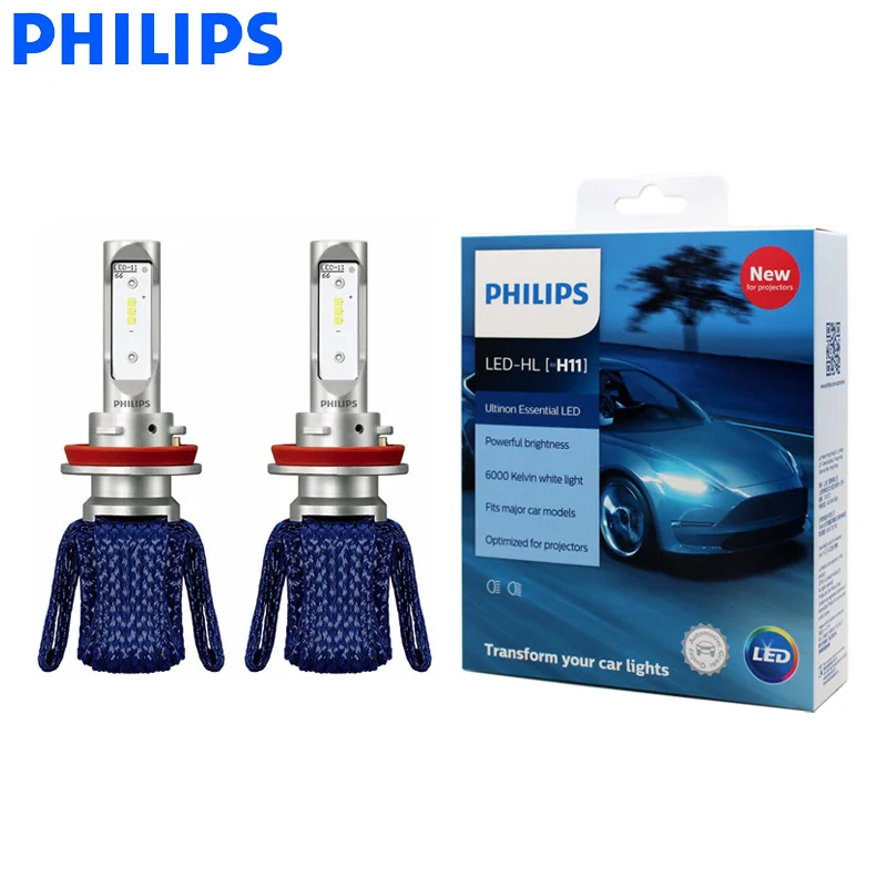 Philips светодиодный H11 Ultinon Essential автомобильные лампы 6000 К яркий белый светильник