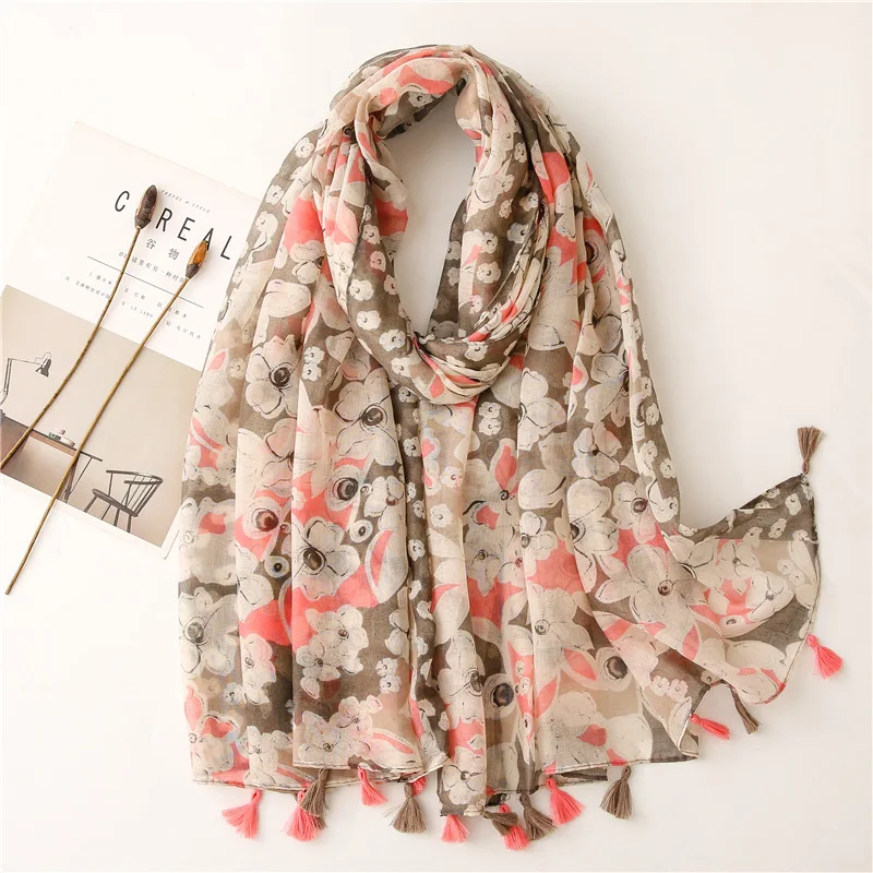 2021-new-flower-print-tassel-scarves-shawls-long-beautiful-beach-floral-muffler-wrap-hijab-free-shipping