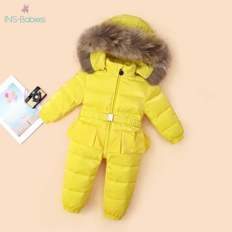 baby snowsuit with fur hood