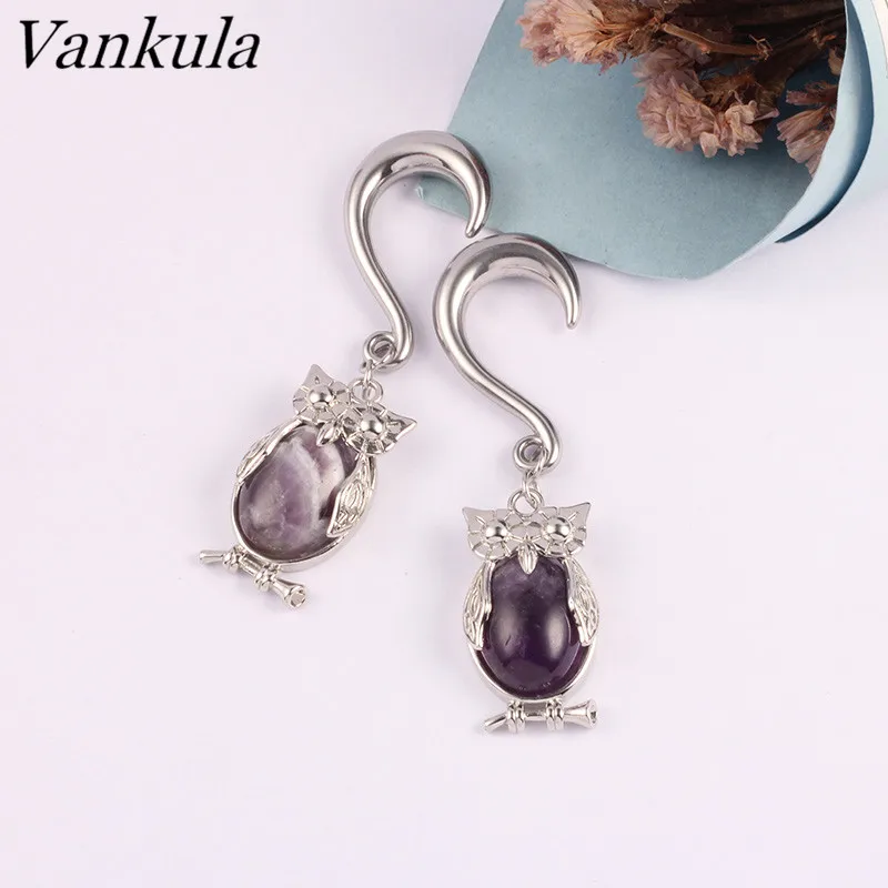 Vankula 2 шт. Новое поступление тонкие туннели Сова вес ушей из нержавеющей стали крючок пирсинг вешалки для тела ювелирные изделия 4 мм 6 мм 8 мм