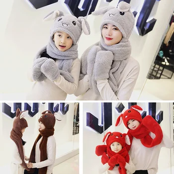 

Fashion Moving Hat Rabbit Ears Plush Sweet Cute Airbag Cap Rabbit Mother Child Hat Parent-child Warm Hat