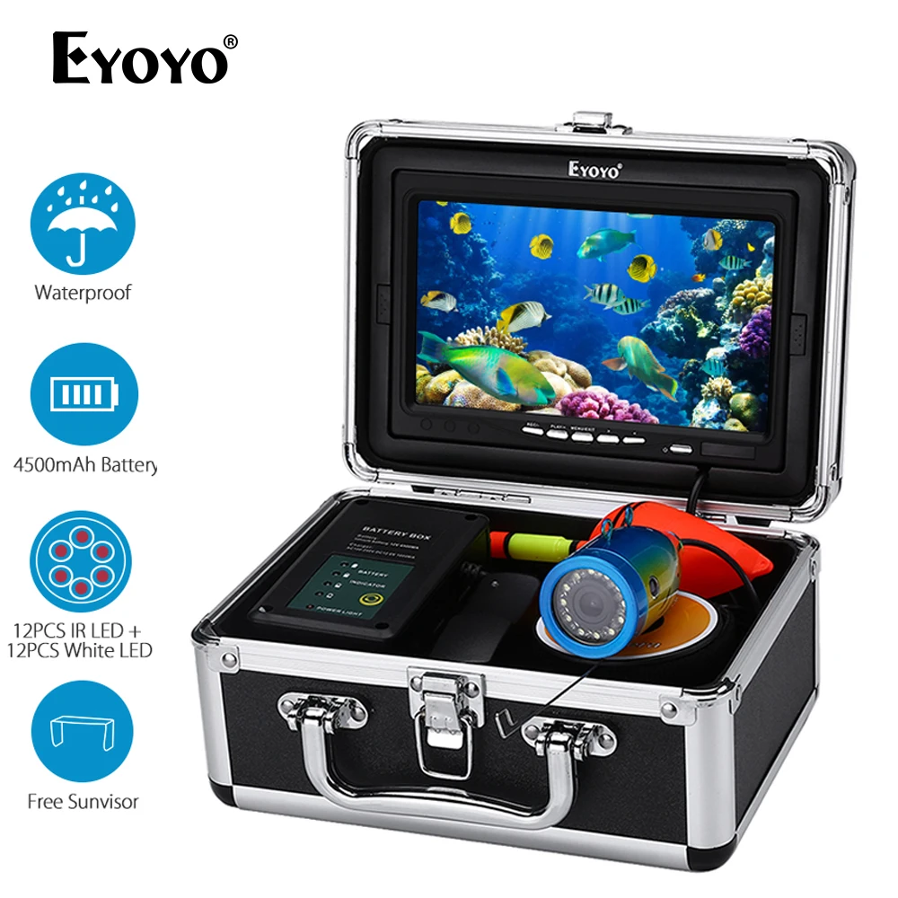 Eyoyo EF07 1000TVL 7 дюймов подводный рыболокатор рыболовная камера 12 шт. Белый светодиодный+ 12 шт инфракрасная лампа рыболокатор IP68 водонепроницаемый
