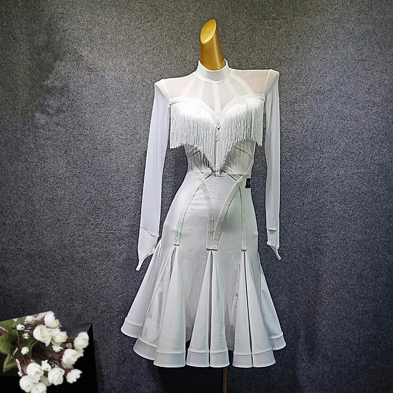 Женское платье для латинских танцев, Vestido Flecos, с кисточками, Фламенго, Румба/Танго/Сальса, конкурентное черное, красное, латинское платье, новинка