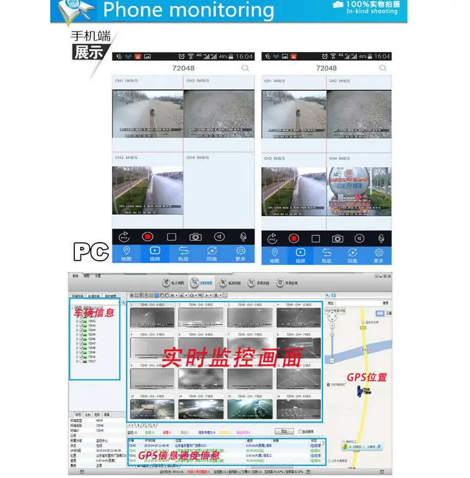 720P 4CH DVR AHD SD 4G gps видео регистратор в реальном времени коробка+ " монитор+ 4* CCD камеры