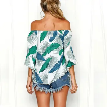 

New Summer Casual Blouse Loose Sexy Women Off Shoulder Tops Long Sleeve Shirt Flower Print Blouse Tops Plus Size