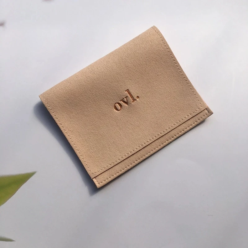Wholesale 100pcs/lot Custom Logo Printed Envelope Flap Microfiber jewelry pouches flap suede jewerly gift packaging bags